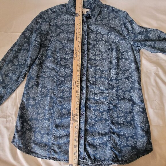 Blue Paisley Shirt Coldwater Creek Size Large - Picture 13 of 15